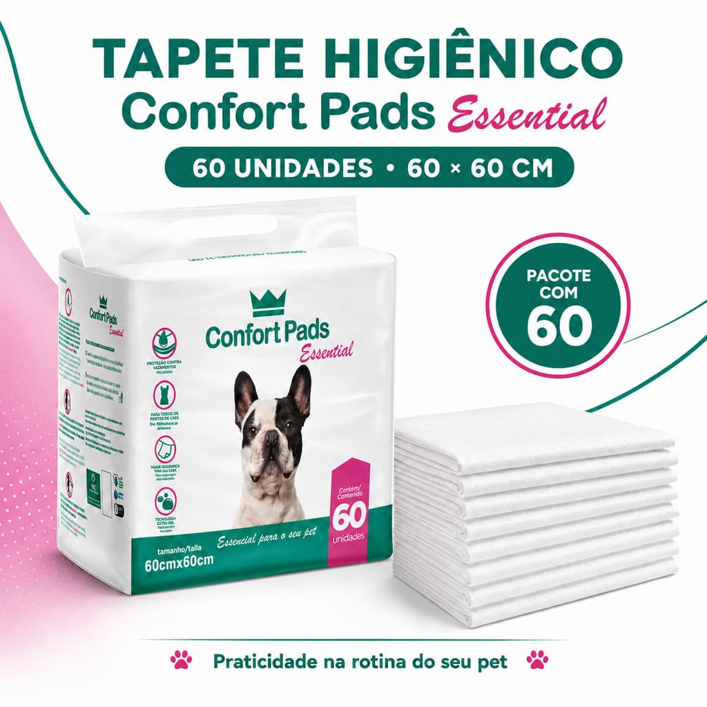 Kit Tapete Higiênico Fralda Cachorro Pet  Confot pads 60x60 60 unidades LINHA Essential
