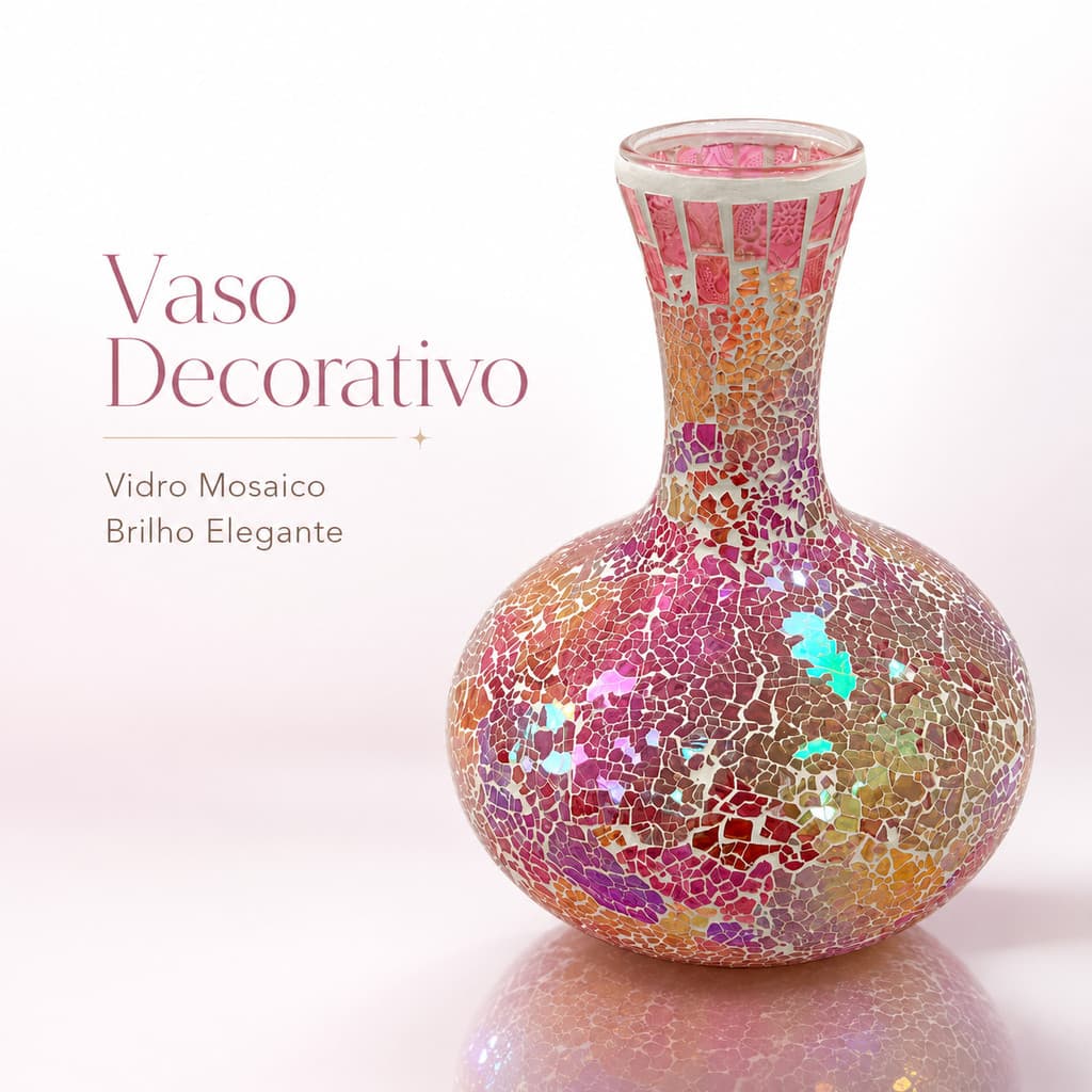 Vaso Decorativo de Vidro Rosa Mosaico, Vaso de Vidro para Flores, Vaso de Mesa Decorativo para Sala