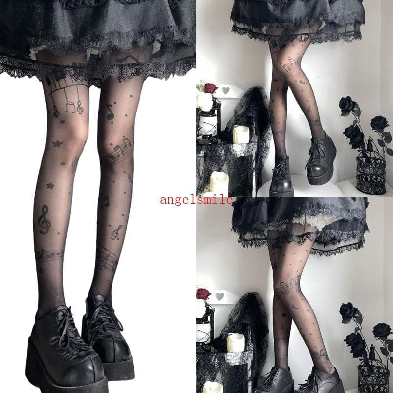 Ace Girls Collants Reforçados Dedos Joelhos Elegantes Estampas Musicais Elásticas Para Tempo De Jogo