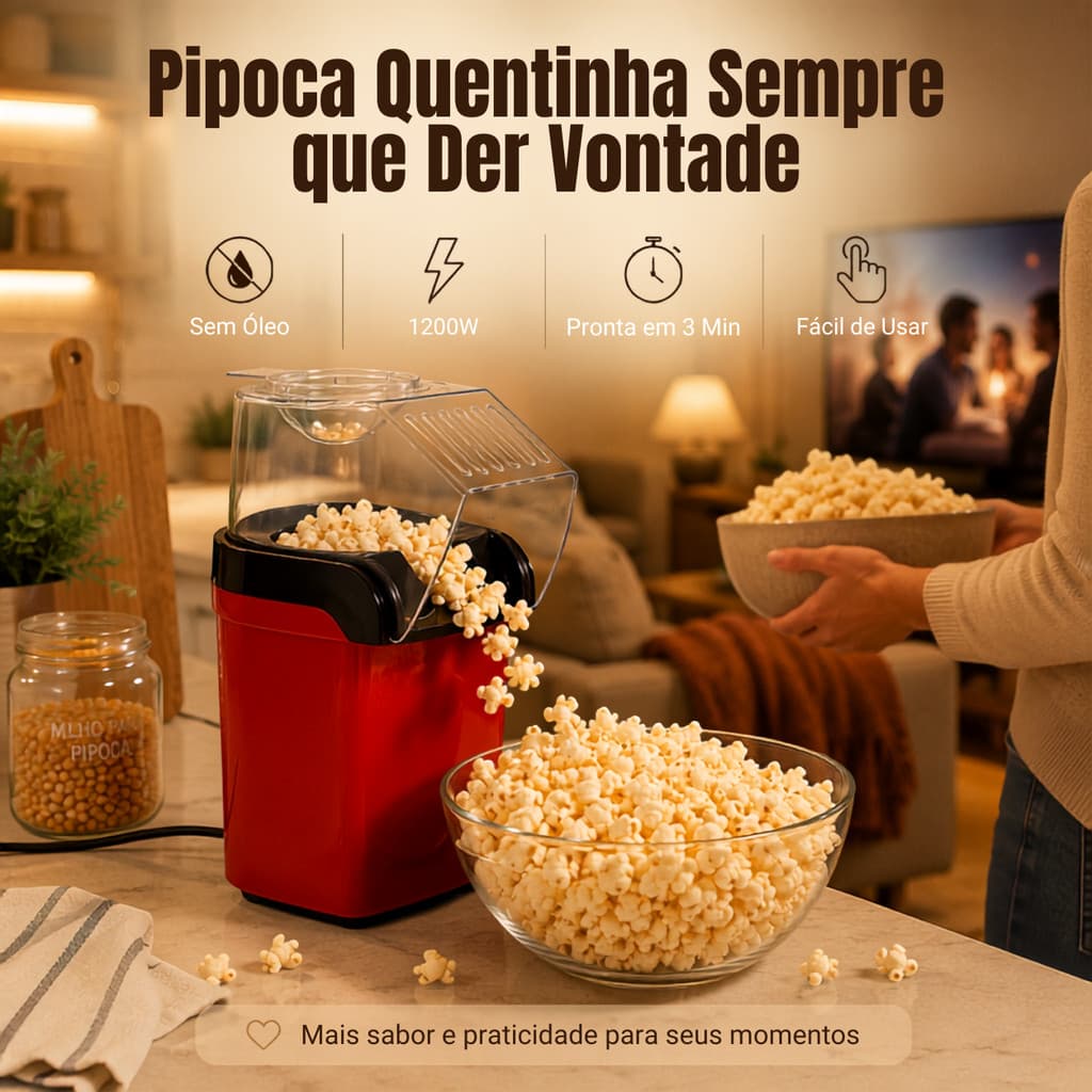Pipoqueira Elétrica Sem Óleo Ar Quente 220V Fácil de Limpar Portátil Casa Festa Lanche Saudável