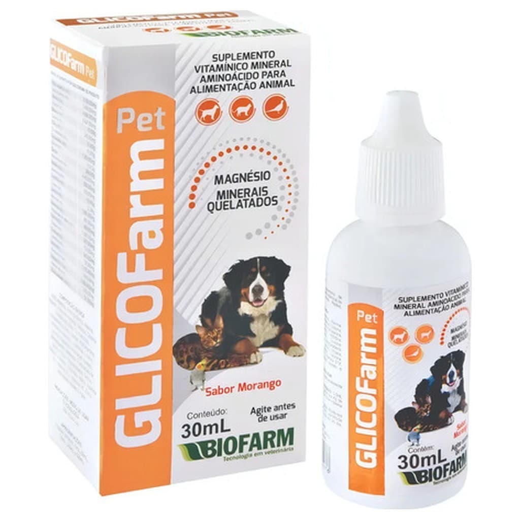 Suplemento Vitamínico Glicofarm Pet 125ml Biofarm Morango Cães Gatos Aminoácidos