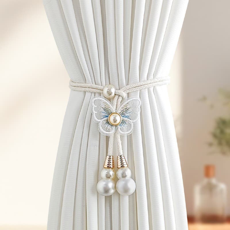 Laço de cortina simples com pérolas, fivela ajustável sem furos, estilo delicado para cortinas transparentes de janela s