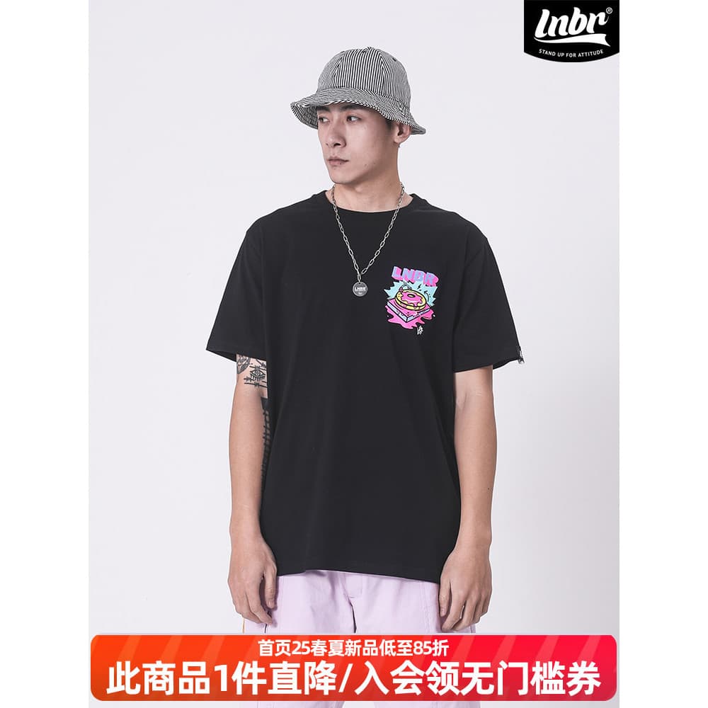 LNBR urso elétrico 21 novo produto pequeno urso banda preto camiseta masculina na moda diversão casal cômico manga curta