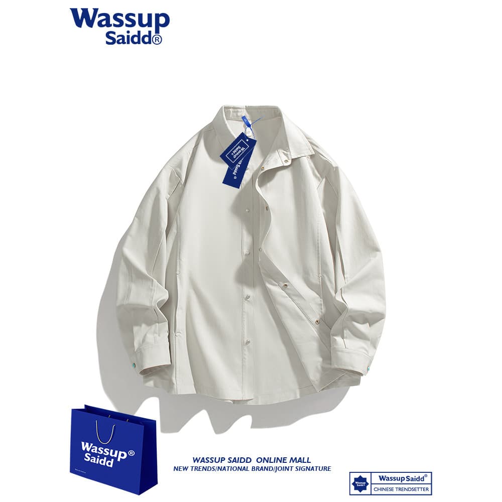 WASSUP SAIDD Camisa Masculina de Manga Comprida High-End Feeling Ruffian Bonito Camisa Primavera Outono Camisa Casual Ma