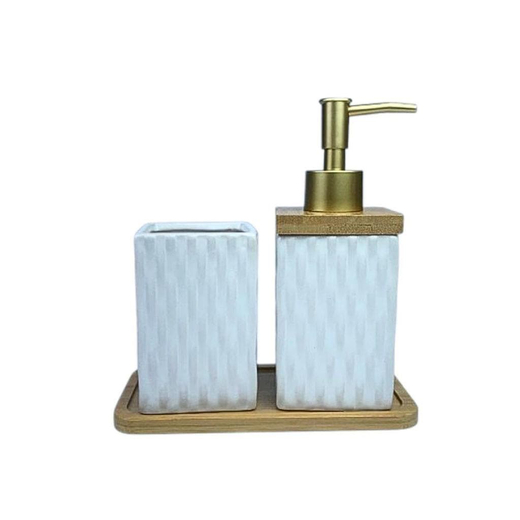 Jogo Banheiro Lavabo Porcelana Sabonete Porta Escova Bandeja 3 peças