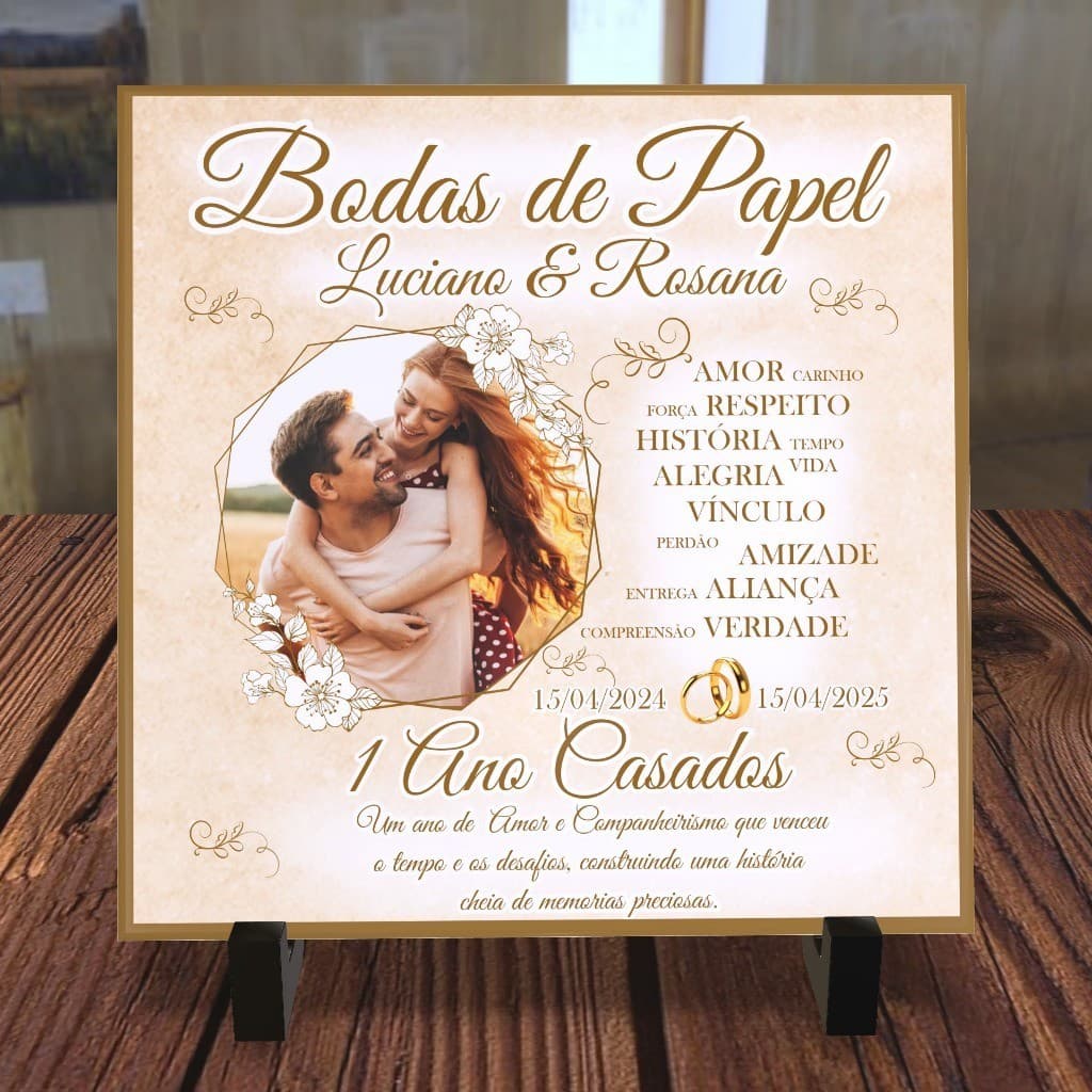 Azulejo Personalizado com Foto Bodas de Papel-1 Ano Casados