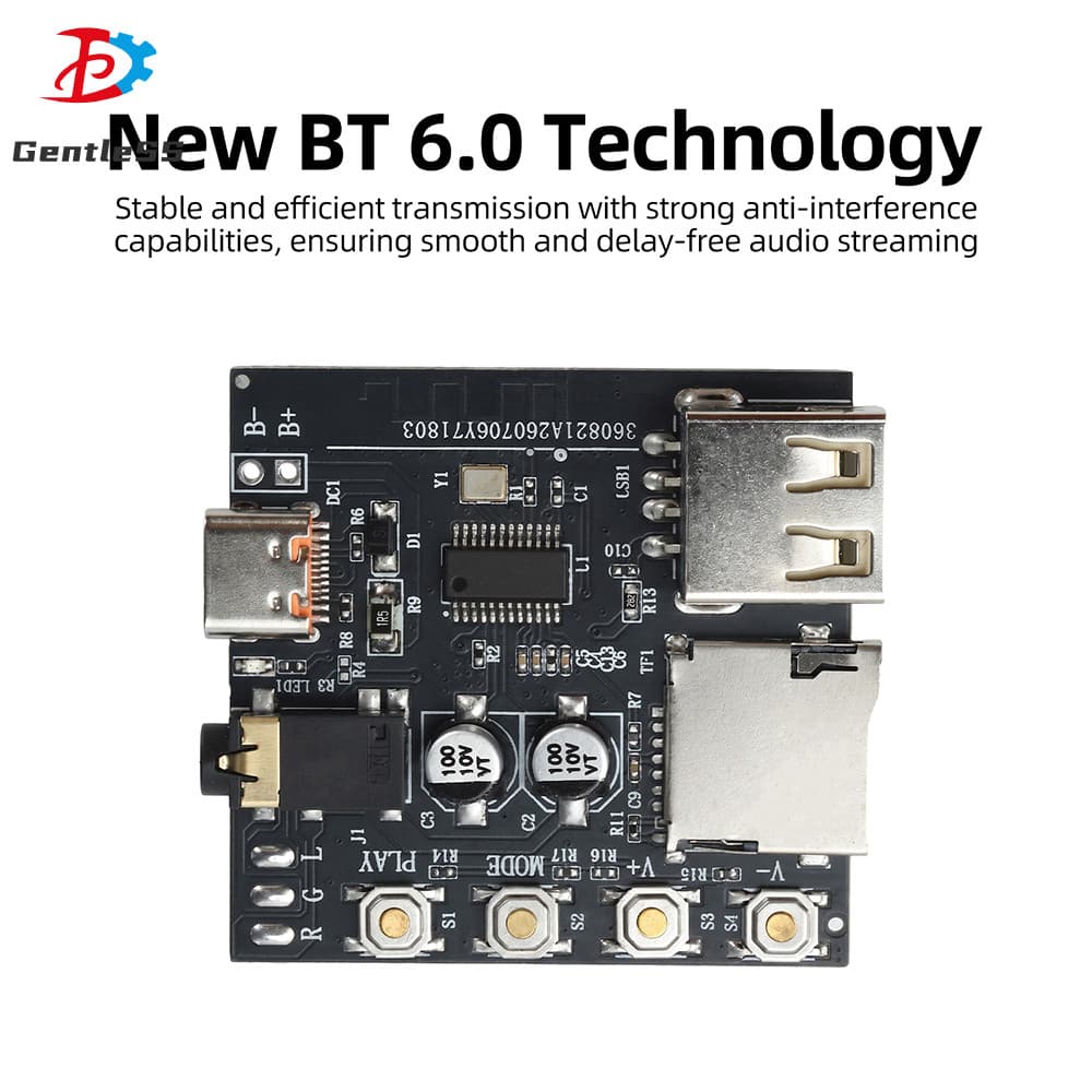 Placa De Decodificação De Áudio DC5V BT 6.0 MP3 Módulo Receptor Suporta AAC Ajuste On-Line Type C