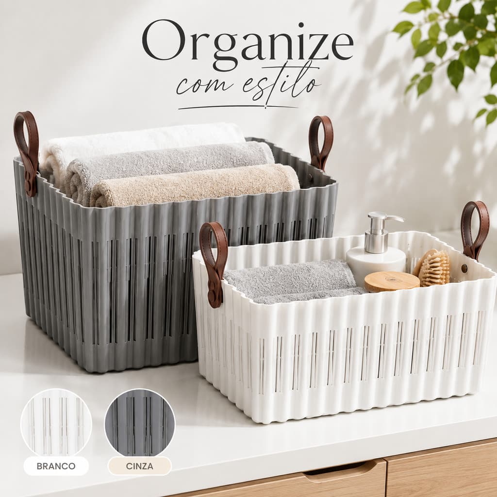 Conjunto Caixas Organizadoras Modernas Luxuosas  com Alças Cestos Organizadores Closet Banheiro Cozinha Guarda-Roupa