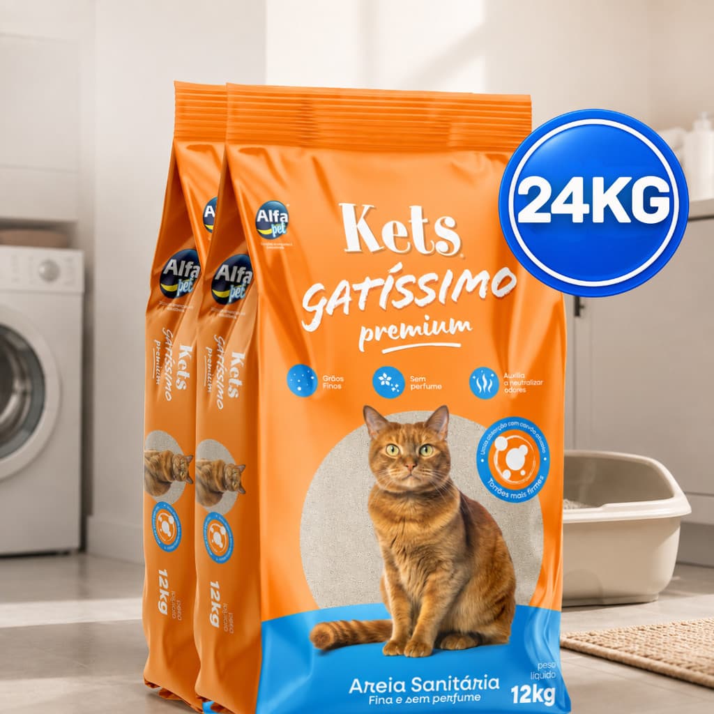 Kit 2 Areia Fina Sanitária Kets Sem Perfume Higiênica Granulado Para Gatos Gatissimo 24kg
