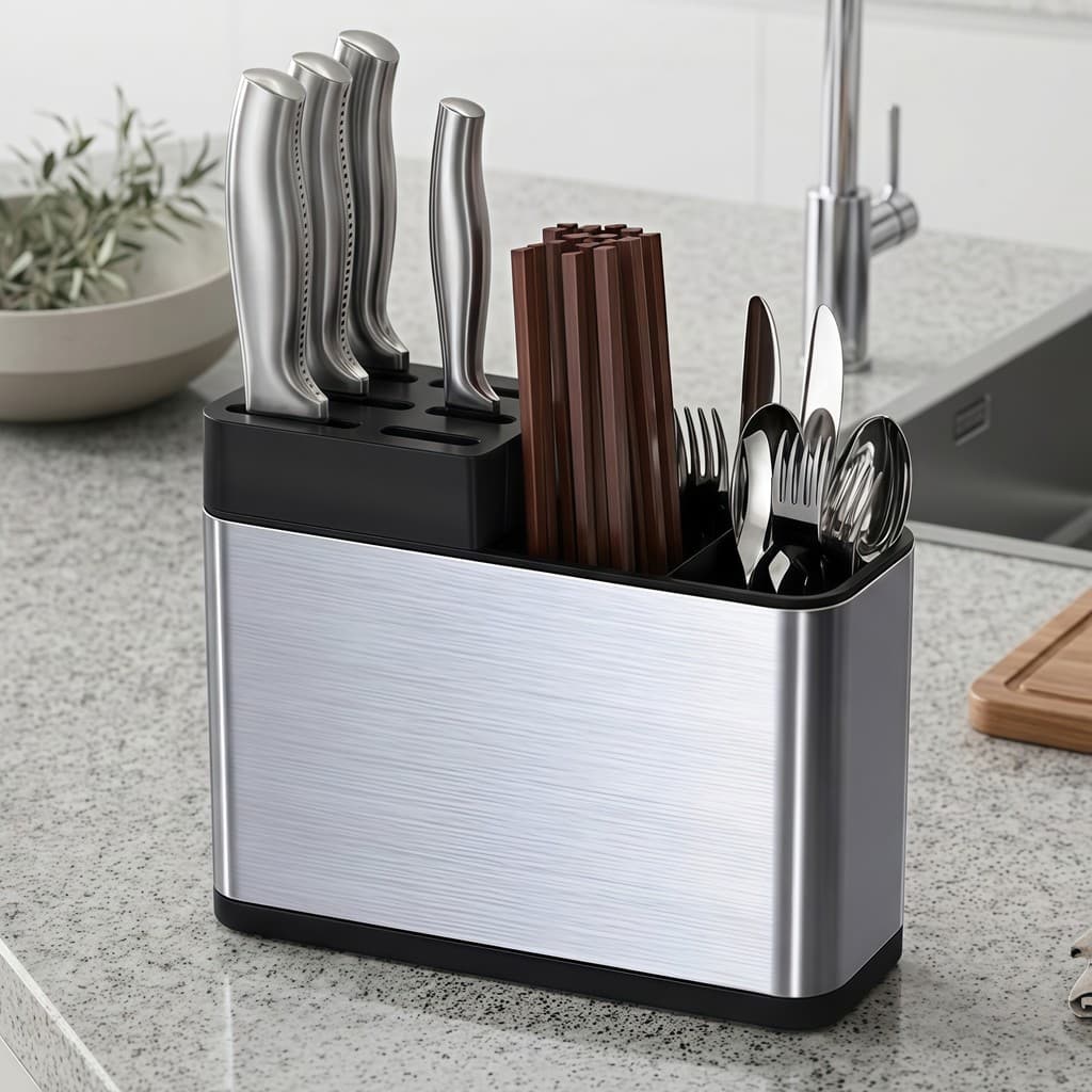 Organizador de Cozinha Multifuncional | Porta Facas e Talheres | Porta Utensílios para Pia e Bancada | Com Drenagem