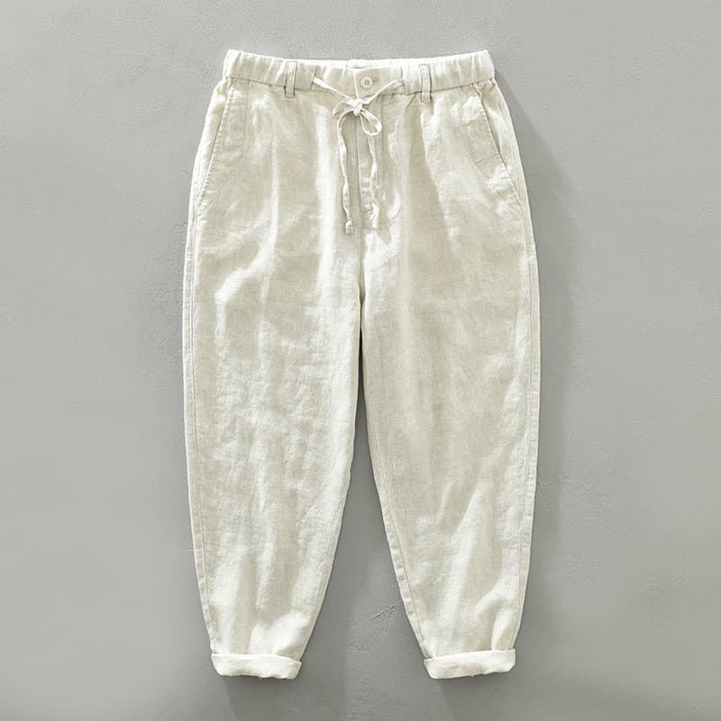 Calças de linho masculinas primavera verão calças retas finas calças masculinas de linho puro solto magro calças casuais
