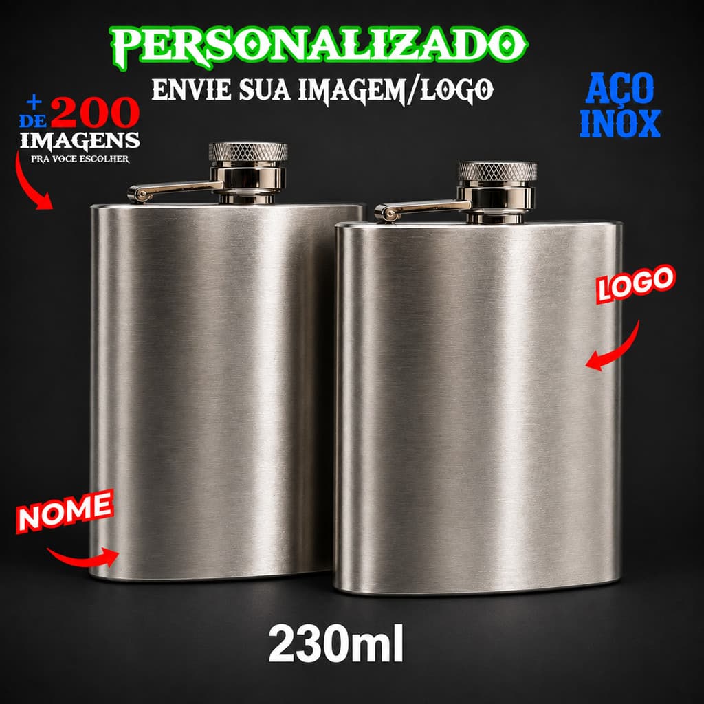 Kit 2 Cantil Personalizado De Bolso Porta Bebidas Whisky Vodka Presente Masculino Gravação a Laser