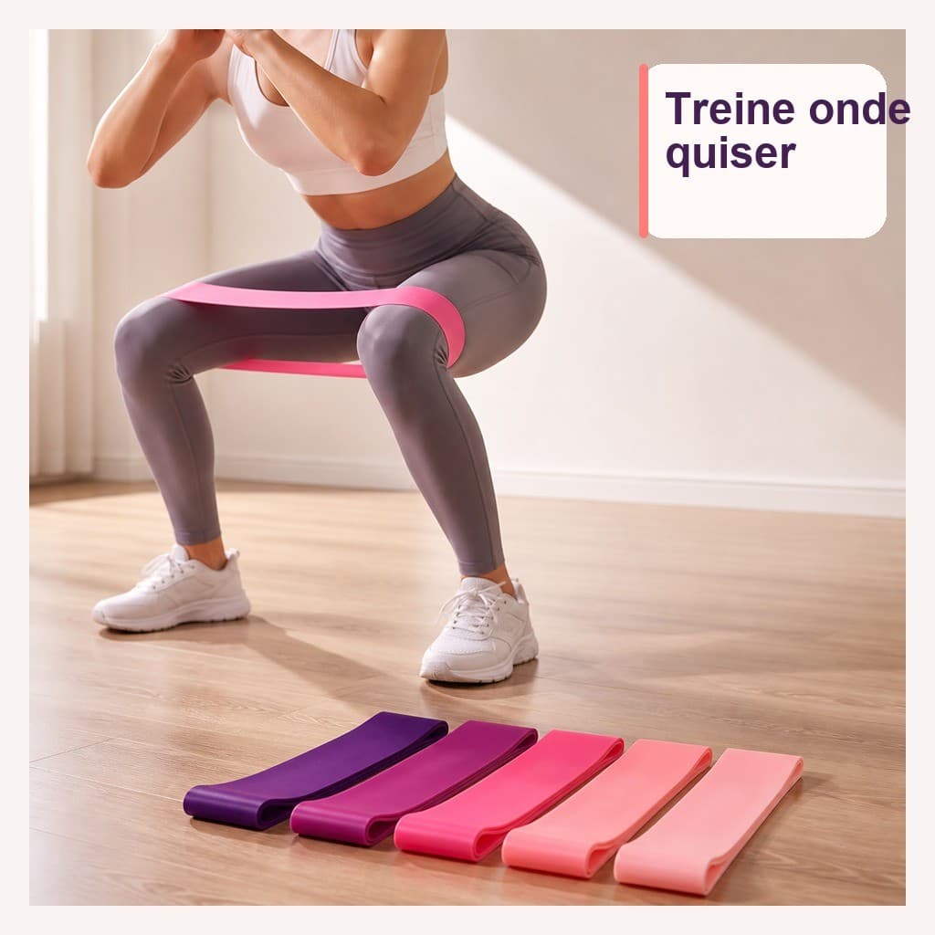 Mini Band Elástica para Pernas, Glúteos e Corpo Inteiro com 5 Faixas de Resistência