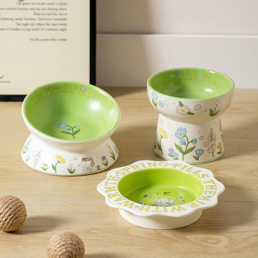 Tigela de renda de coelho verde para gato, tigela de comida enlatada para gato, tigela de cerâmica para comida de cachor