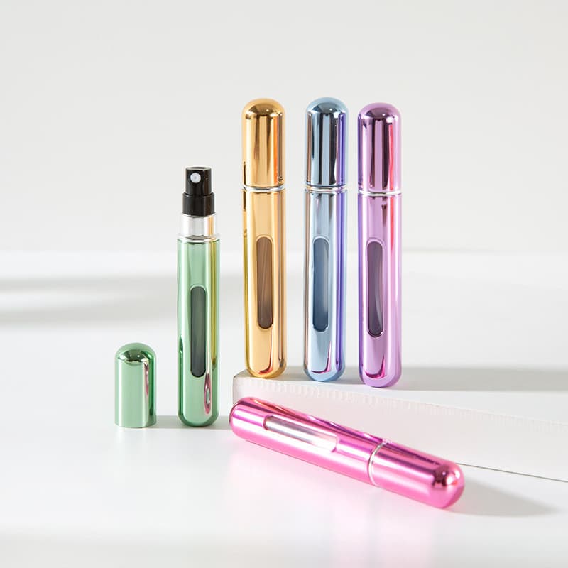 Em estoque: frasco de perfume de 8ML com enchimento inferior, frasco de perfume de alumínio com botão de pressão inferio