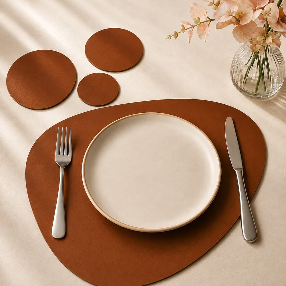 Kit Souplast Organico Jogo Americano para Mesa Couro + Porta copos 2 , 4, 6 ou 8 kits