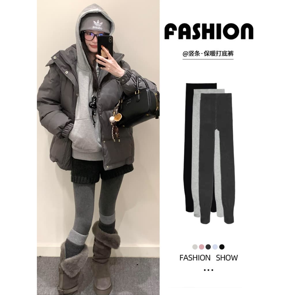 Forro de lã cinza Leggings feminino desgaste exterior outono inverno engrossado quente pisando calças compridas pequenas