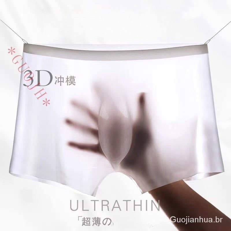 Cuecas boxer masculinas GUOJH, roupa íntima de seda gelada, sem costura, em formato de U, para o verão QIZC