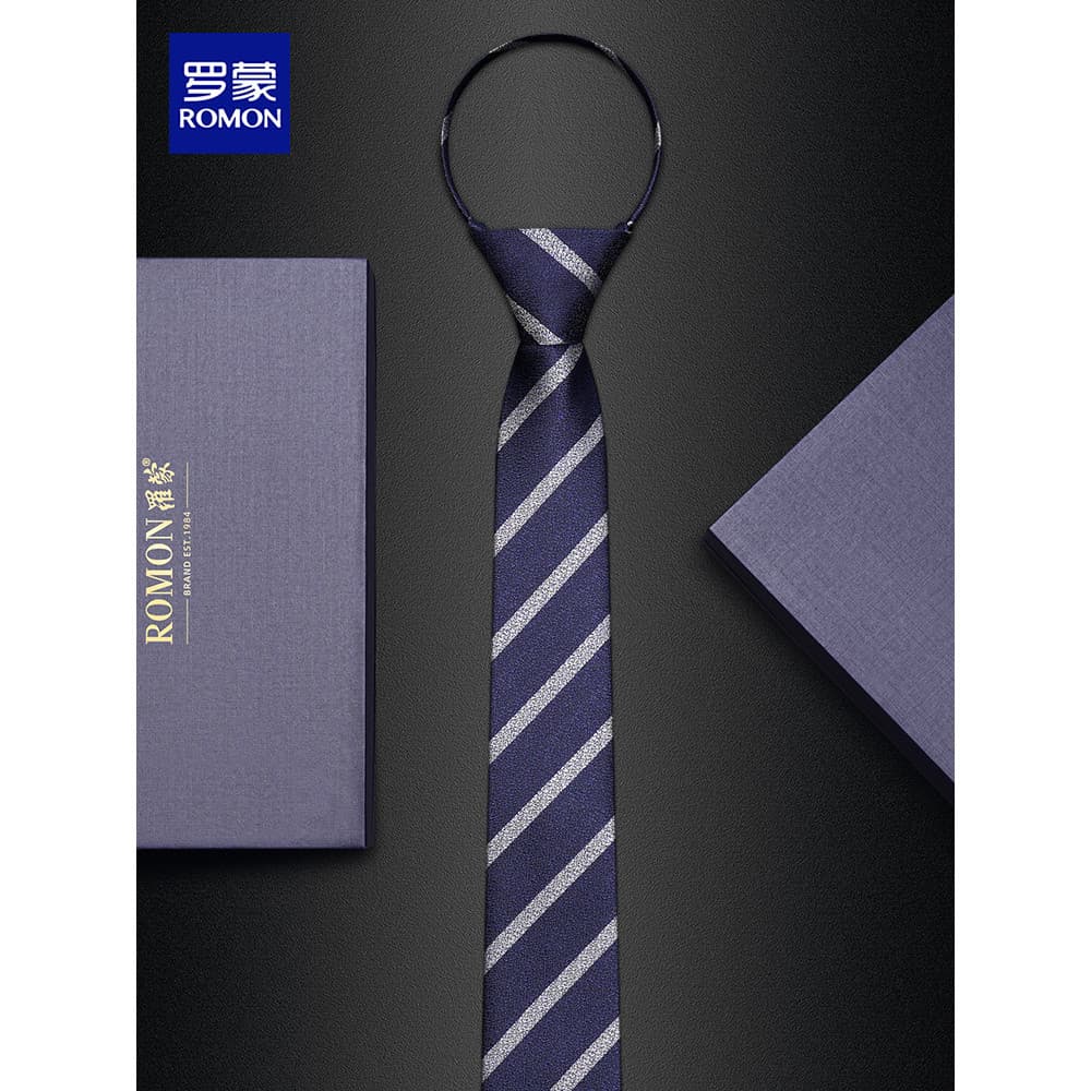 Lomon Gravata listrada azul masculina estilo zíper versão coreana roupa Formal estreita fina pessoas preguiçosas zíper s