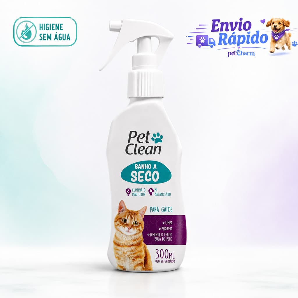 Banho a Seco p/ Gatos 300ml Pet Clean – Limpeza Rápida e Perfume Suave