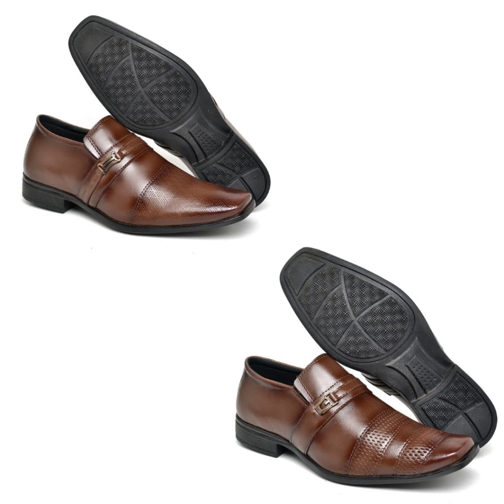 Kit 2 Pares Sapato Social Masculino Calce Fácil em Sintético Bico Quadrado