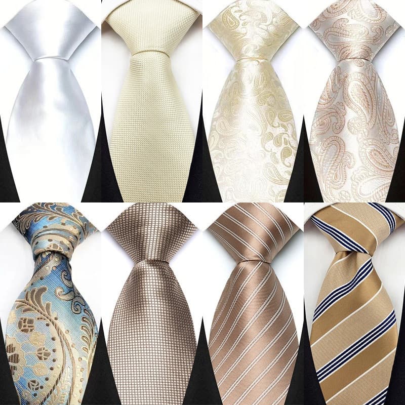 Gravatas de Luxo para Homens 8CM, Xadrez, Listradas, Sólidas, Brancas, Bege, Cáqui, Gravata Clássica para Negócios