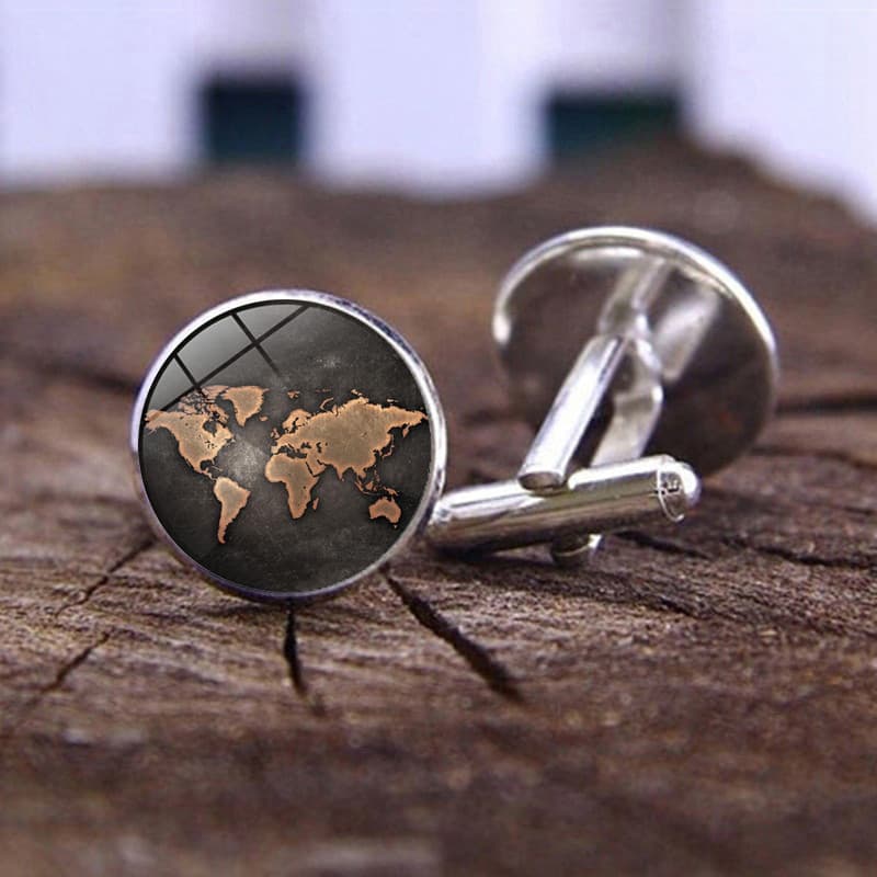 Novo produto Retro mapa tempo Gem abotoaduras masculinas terra moda francês manguito Studs terno botão abotoaduras
