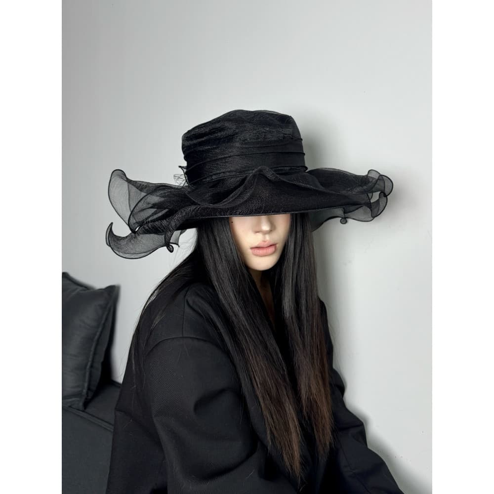 Nicho estilo gótico estilo escuro Organza aba grande chapéu feminino verão beira-mar férias guarda-sol chapéu de renda