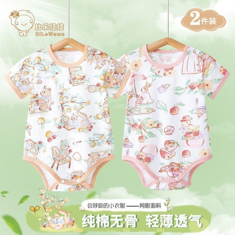 Macacão de bebê verão estilo fino bebê puro algodão manga curta macacão triângulo bebê macacão roupas recém-nascidos