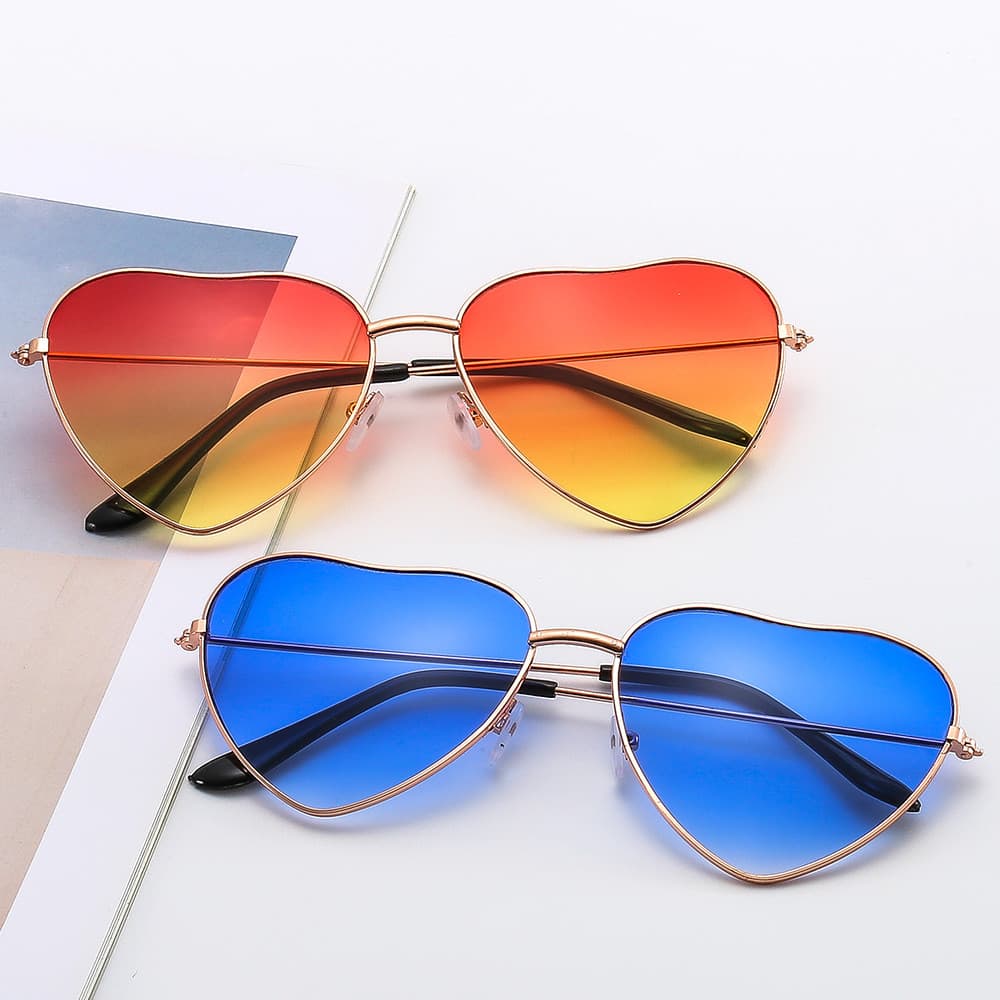 Metal pêssego coração óculos de sol oceano peça amor óculos moda rua tiro doce cor influenciador Retro em forma de coraç