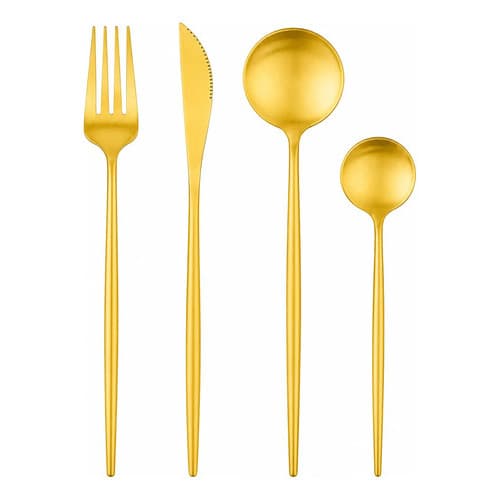 Kit Talheres Dourados Aço Inox 24 Peças Dourado