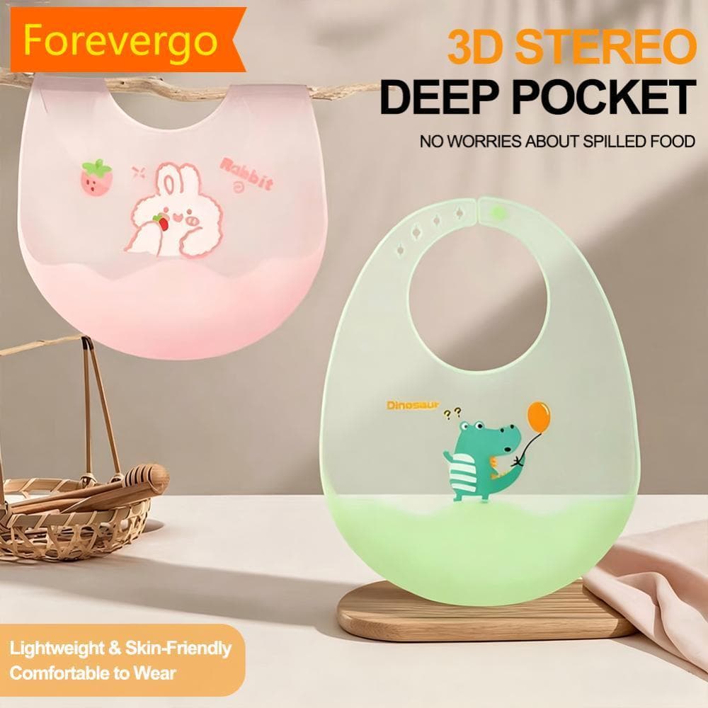 forevergo Babadores De Bebê À Prova D'água , Silicone Macio Para Crianças , Avental De Comida Com Estampa De Animal , Su