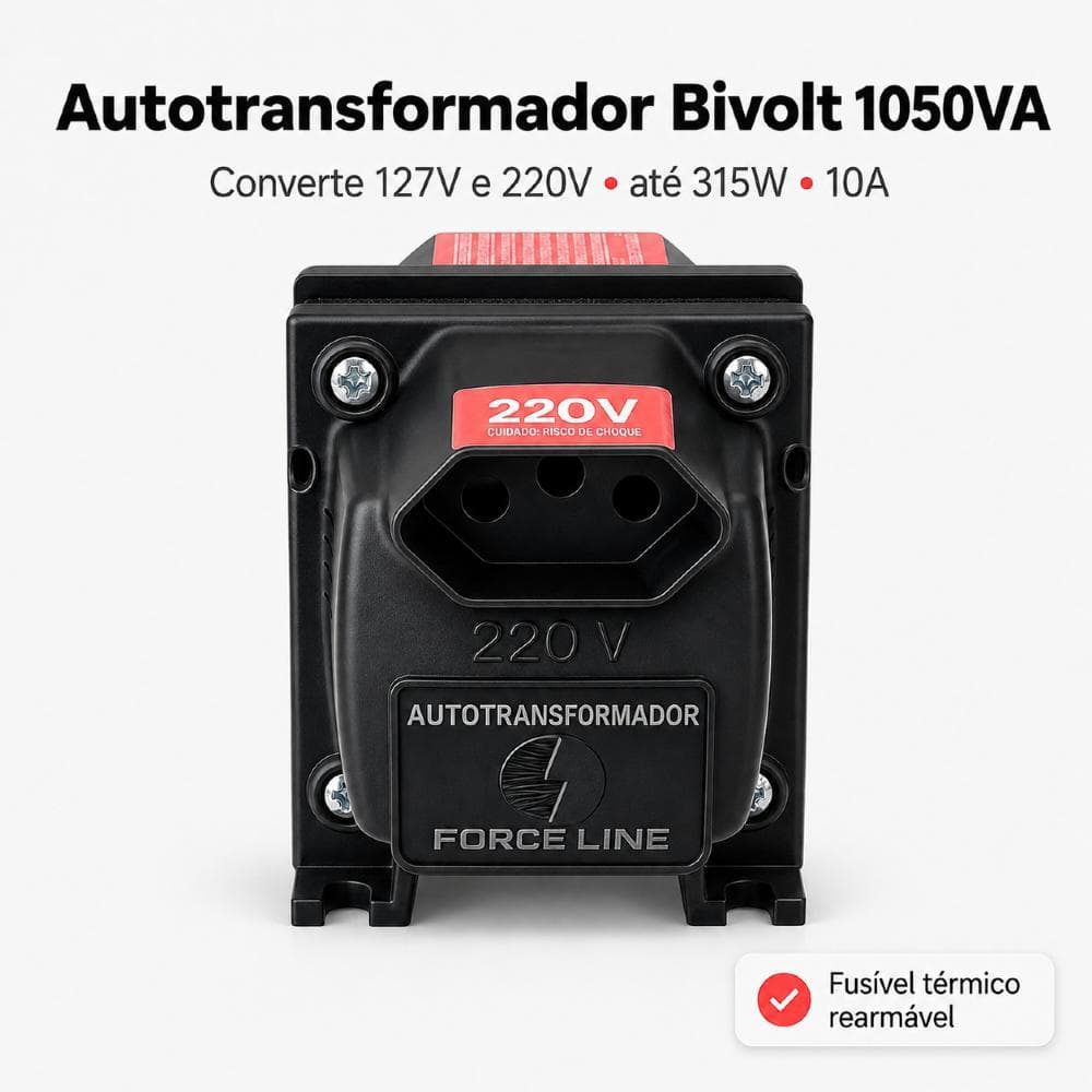Auto Transformador 1050VA Tomadas Bivolt Conversor Energia de 110V para 220V Computador Geladeira Forno Force Line