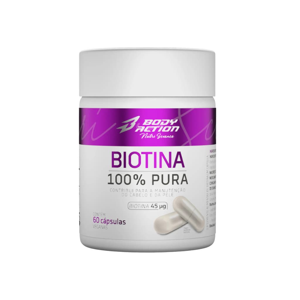 Biotina 100% Pura 60caps Body Action - Pele Cabelo Unha
