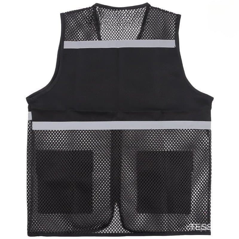 Colete de segurança ALMA1, tecido respirável, com faixas refletivas, zíper de malha de spandex preta.