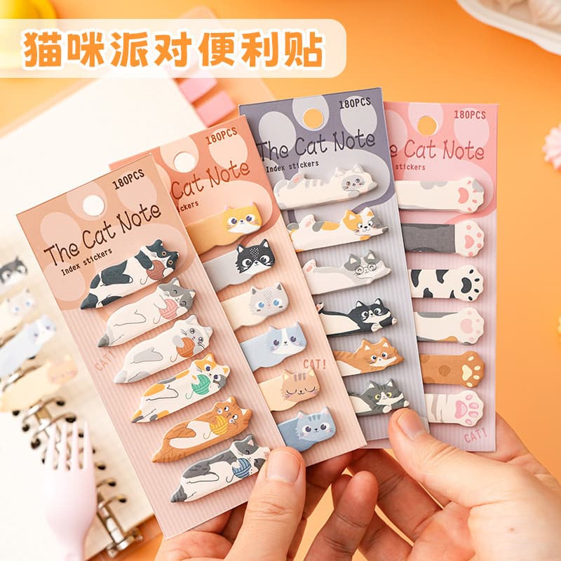 Adesivos de índice de papel adesivo duplo para festa de gato Bonito desenho animado Gato Gato Notas adesivas Alunos da e