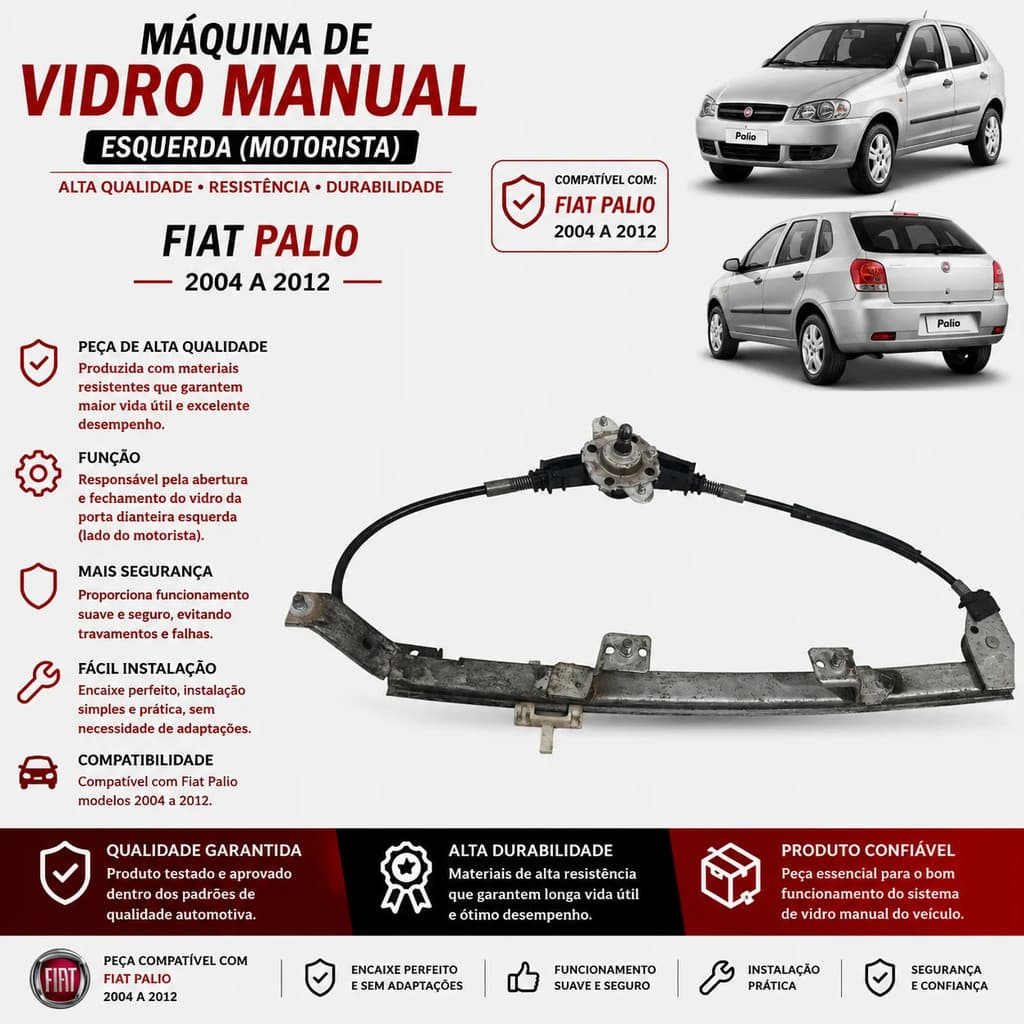 Maquina Vidro Manual Esquerda Fiat Palio 2004 2008 2012
