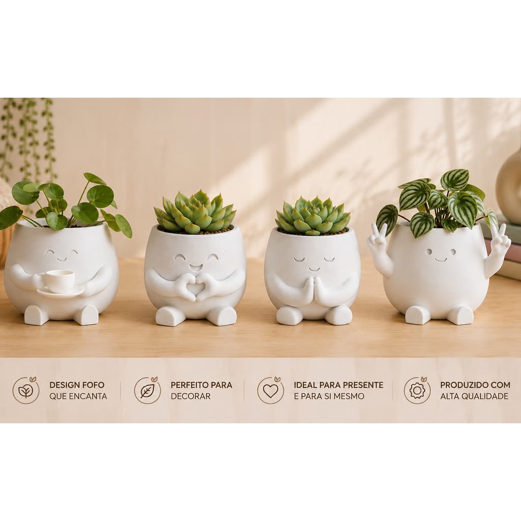 Vaso Decorativo Fofo para Cactus e Suculenta  Mini vaso Criativo Expressões diversos modelos decoração moderna