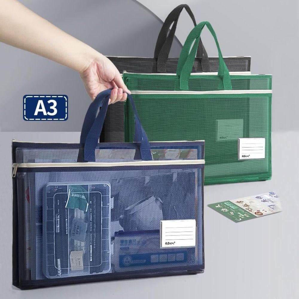 Bolsa De Malha Com Zíper , Arquivo Transparente De Nylon Documentos Espessada Portátil A3