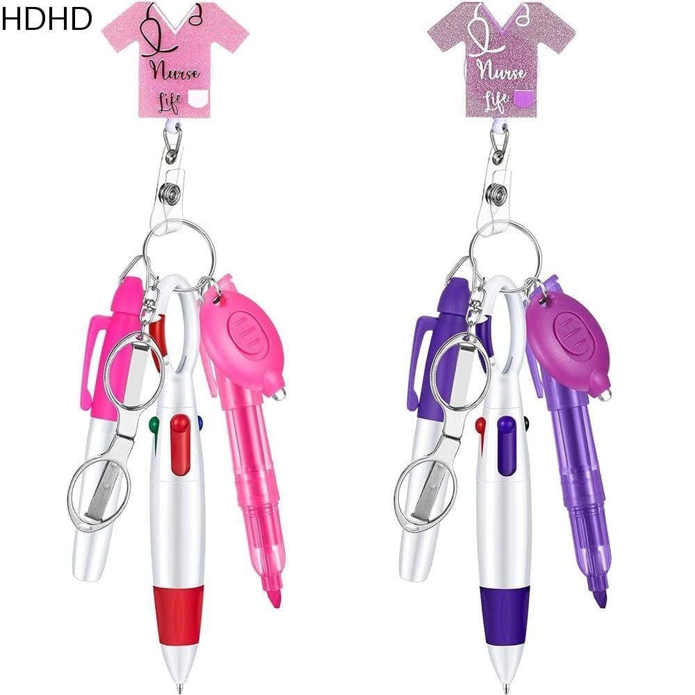Conjunto de crachá HDHD, estojo portátil para canetas com cordão, clipe retrátil para crachá com chaveiro QVHU OO1M