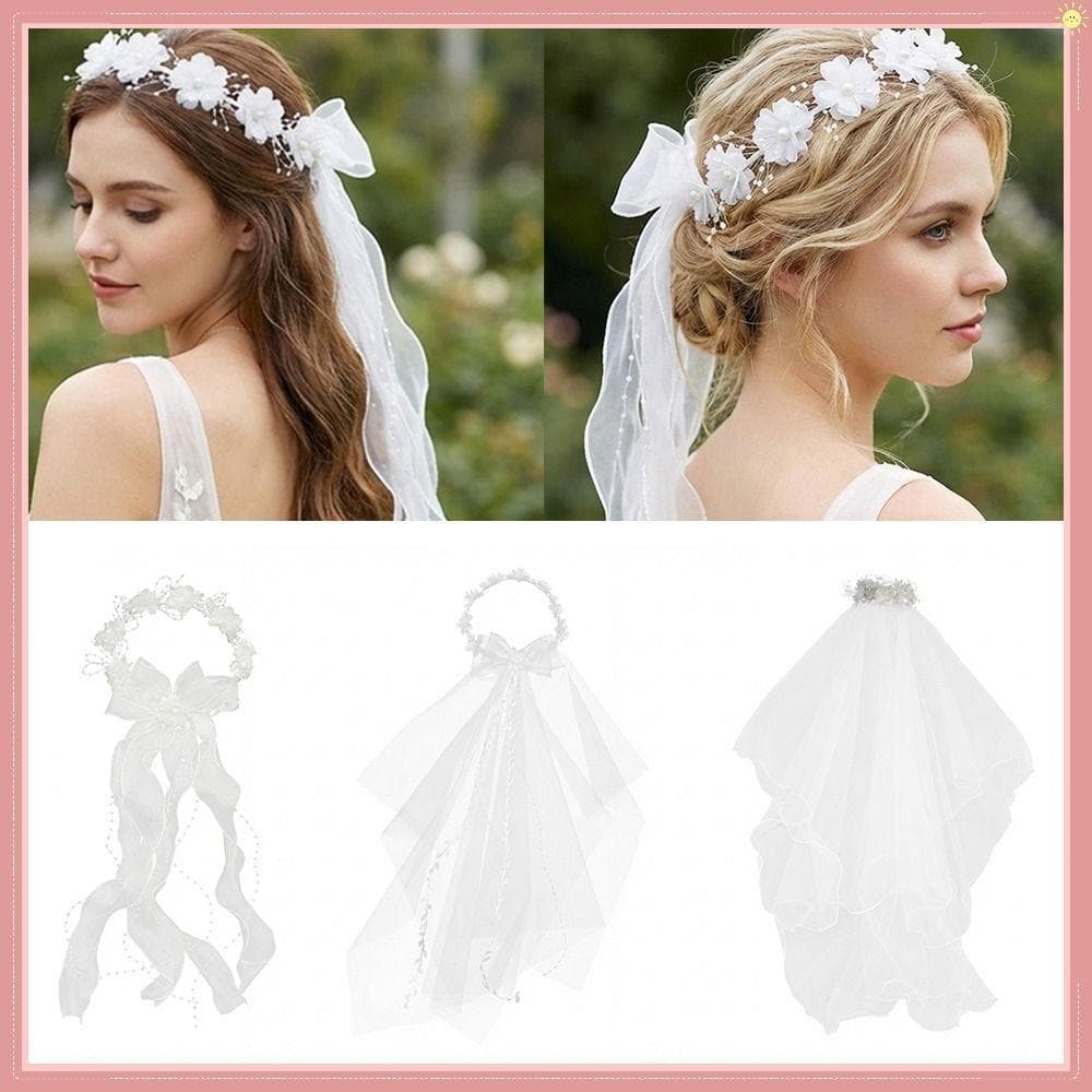 Véu De Noiva Com Laço , Branco Leve Flor , Faixa De Cabelo Feminina Macia Folha Floral