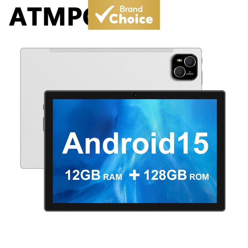 Tablet infantil ATMPC de 10 polegadas, tablet Android, sistema 15, memória expansível de 12GB + armazenamento de 128GB