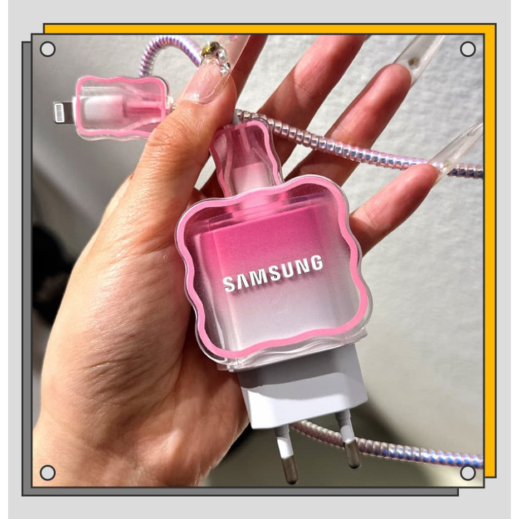 Compatível Com Carregador Samsung 25W , Capa Protetora Gradiente Rosa , Cabo De Carregamento Anti-Queda E Quebra