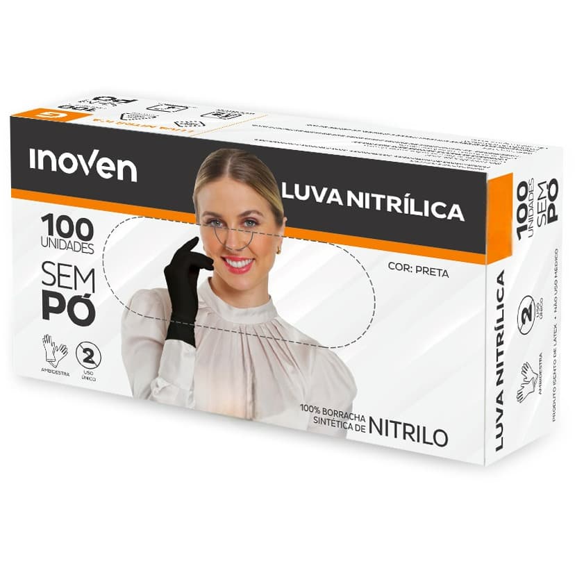 Luva Nitrílica Preta Descartável Sem Pó  Inoven