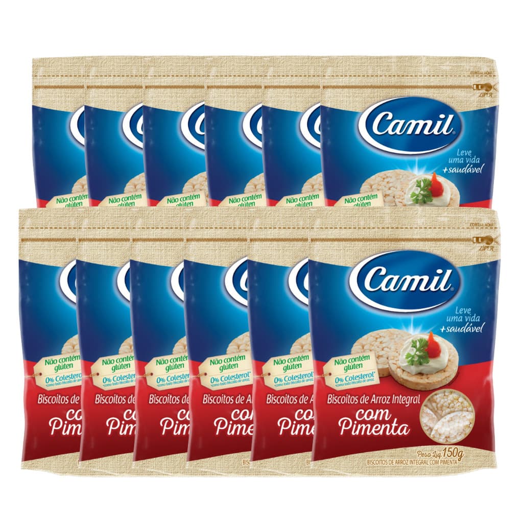 Biscoito de Arroz Pimenta Integral Camil 12x150g Sem Glúten
