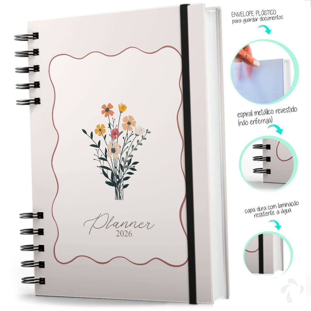 Agenda Planner 2026 Visão Semanal Capa Dura Coleção Lines Harmony