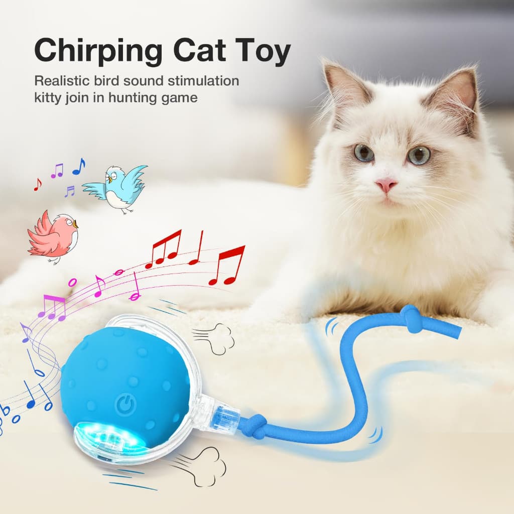 Bola de brinquedo inteligente para gatos, recarregável, com rabo falso e sons de pássaros