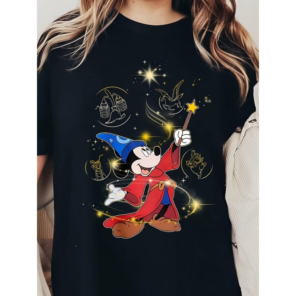BR.Moonlight Camiseta Feminina Mickey Mágico Disney, Manga Curta Estilo Casual para Esportes e Festas