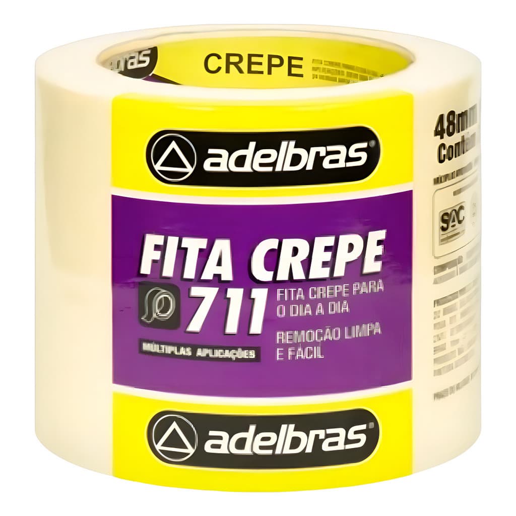 Rolo Fita Crepe Média 711 Mask 48mm x 40m Pintura  Adelbras