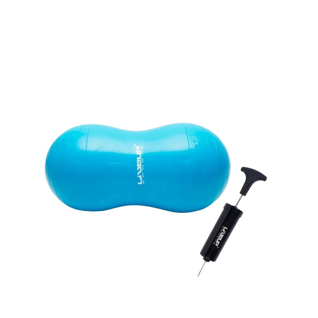 Kit Bola Pilates Feijão Amendoim Yoga Azul Inflador Liveup
